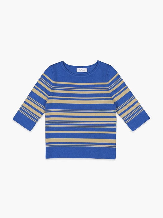 STRIPE HALF KNIT TOP_BLUE