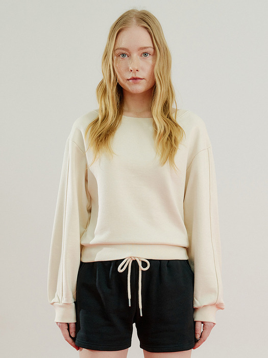 BASIC RECYCLE OFF SHOULDER SWEAT SHIRT TOP - CREAM