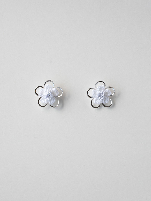 Double flower knit earring (Silver)
