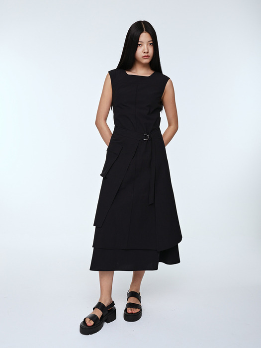 Organic Cotton Wrap Detachable Dress _ Black