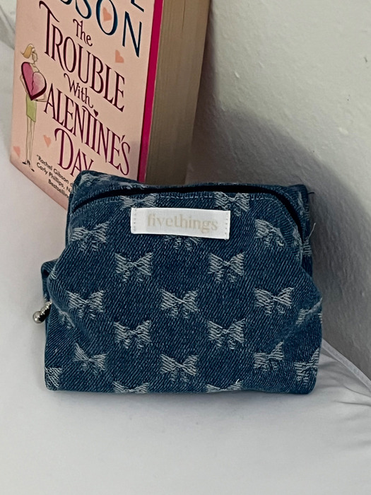 Ribbon Denim Ball Pouch