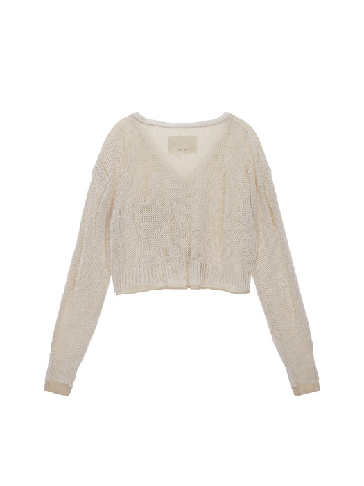 LAYERED DAMAGE CROP CARDIGAN IN IVORY