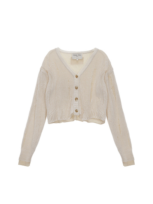 LAYERED DAMAGE CROP CARDIGAN IN IVORY