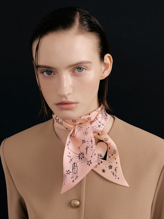 Zodiac Long Twilly Silk Scarf - Pink/Peach