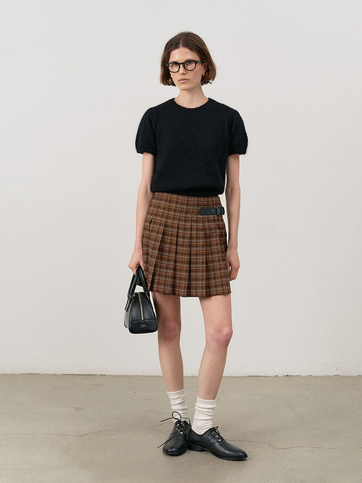 PLEATS MINI CHECK SKIRT BROWN CHECK_UDSK4C204W2