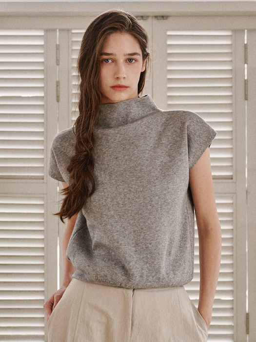 capsleeve half pullover-gray