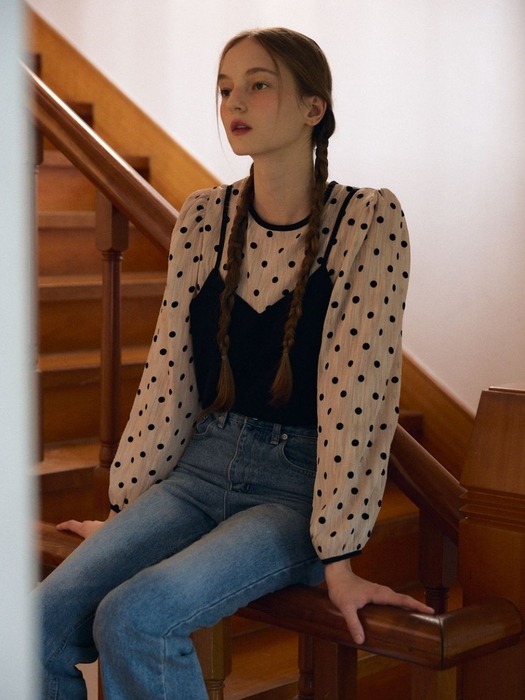 dot bustier puff blouse