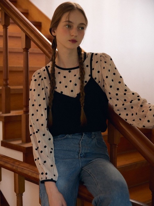 dot bustier puff blouse