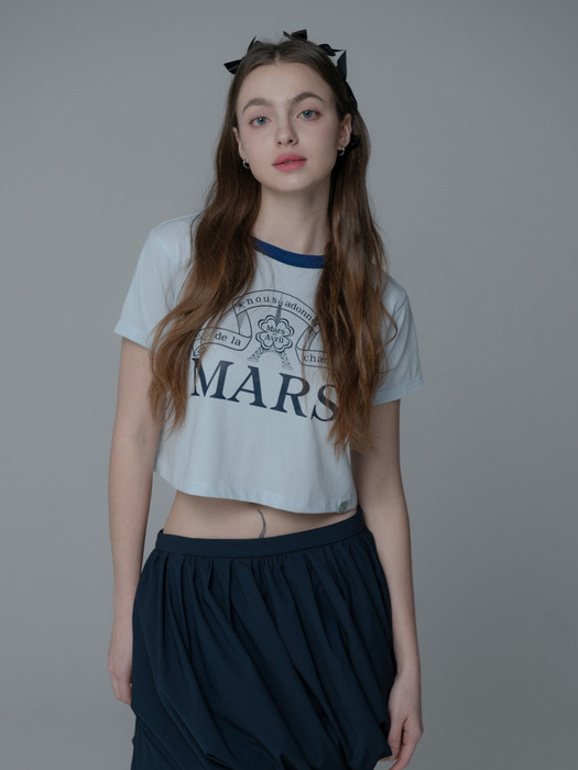 CLOVER HAT CROP TSHIRT_SKYBLUE NAVY