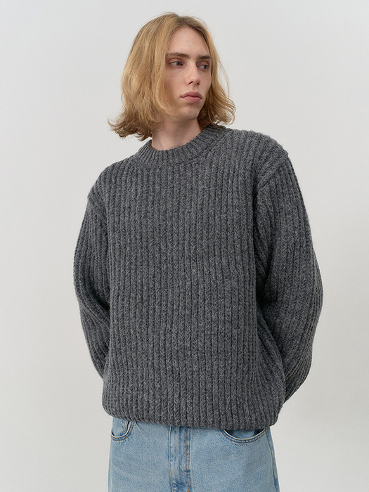 UNISEX CHUNKY CREWNECK SWEATER DARK MELANGE GREY_M_UDSW4C109G3