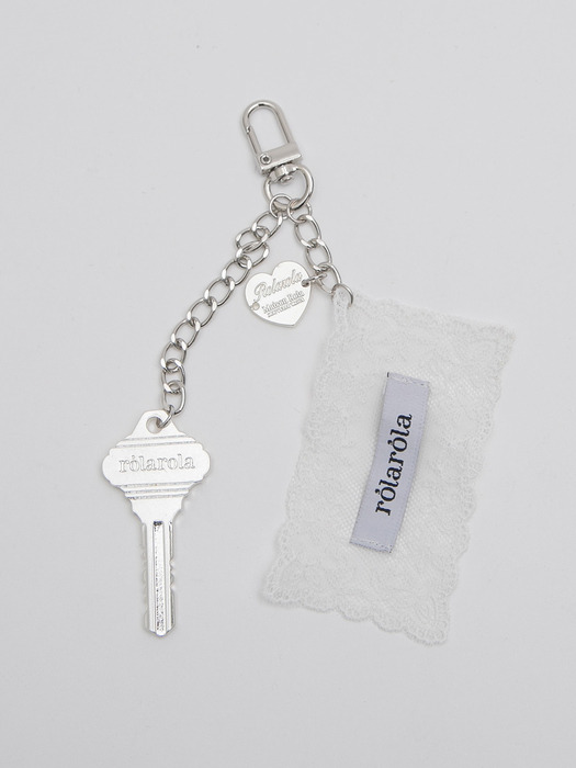 HEART LACE LABEL KEYRING SILVER