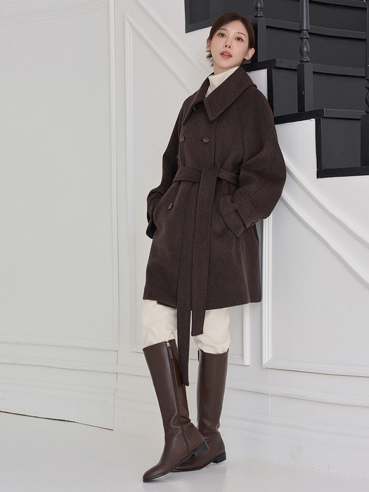 WIDE COLLAR WOOL HALF COAT BROWN 와이드 카라 울 하프 코트 브라운