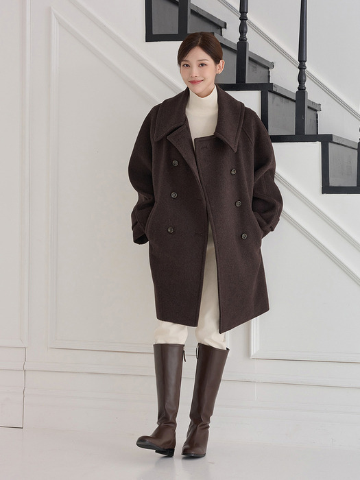 WIDE COLLAR WOOL HALF COAT BROWN 와이드 카라 울 하프 코트 브라운