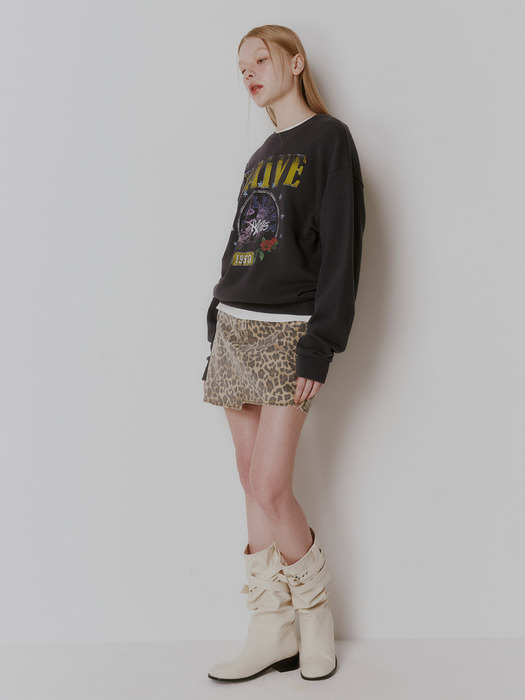 Leopard Denim Mini Skirt in L/Brown VJ5SS409-95