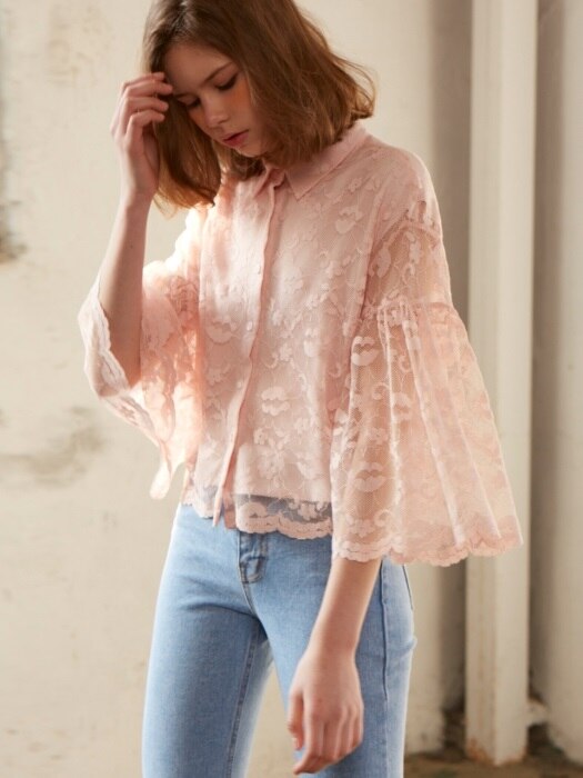  lace shirring blouse_pink