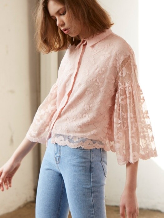  lace shirring blouse_pink