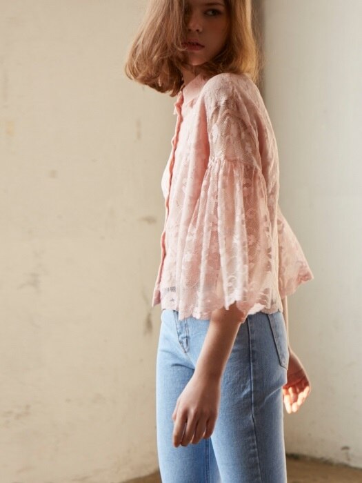  lace shirring blouse_pink