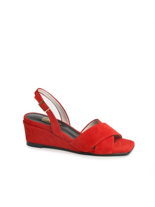 Red x-strap wedge heel comfortable sandle 