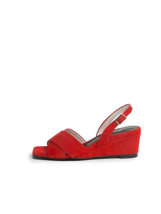 Red x-strap wedge heel comfortable sandle 