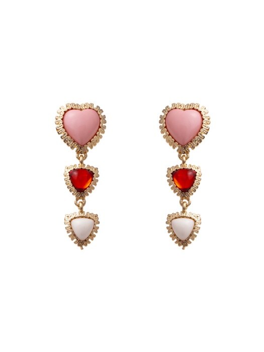 Triple pink heart drop earrings