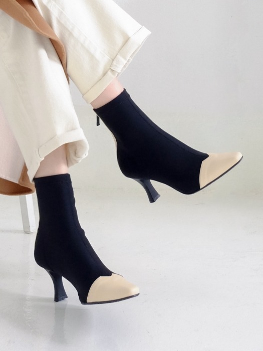 Two color point sox ankle boots (P8574)