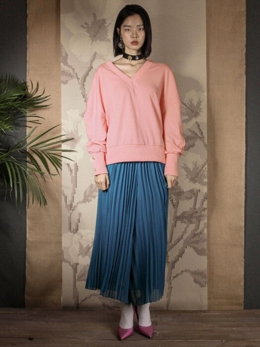 UWS-SS51 pleats wide skirt pants[blue]