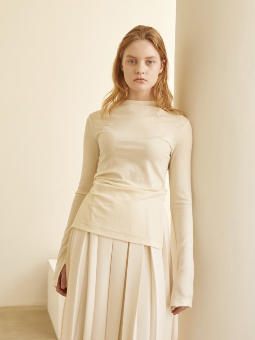 19SS RIBBED HALF NECK TOP IVORY