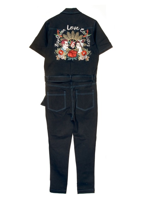 UTP-SJ08 embroidery jumpsuit[black(UNISEX)]