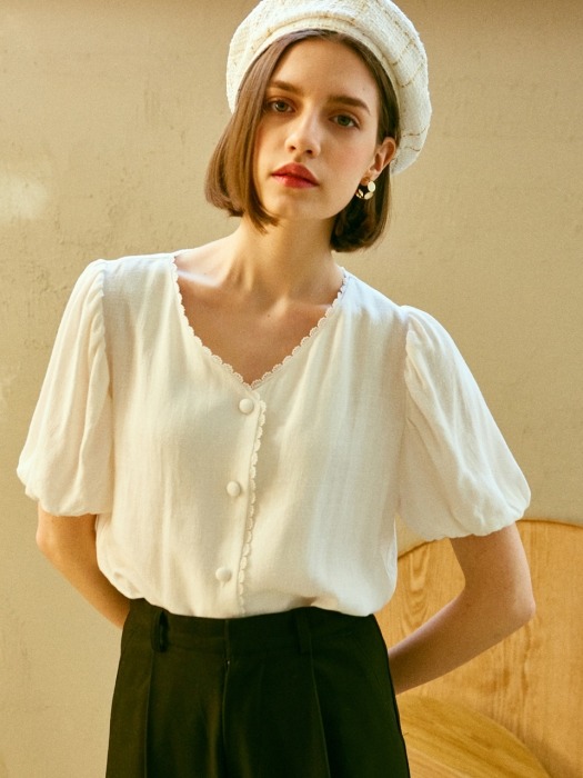 [By Joorti] J176 Puff linen blouse (ivory)