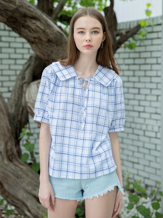 Sailor Collar Half Blouse Blue