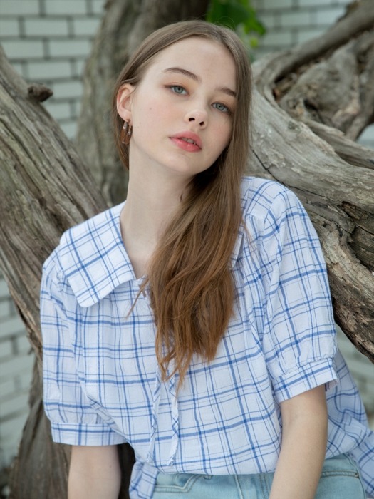 Sailor Collar Half Blouse Blue