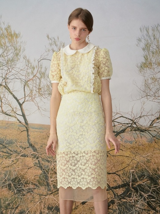 Flowers embroidery skirt (Yellow)