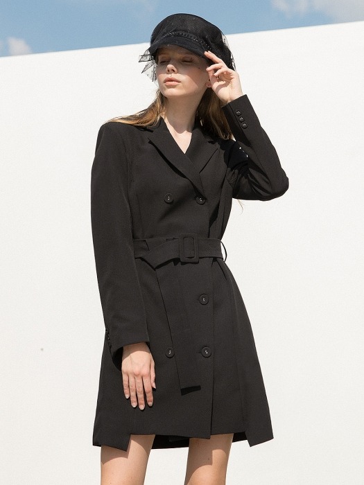 Double Jacket Belt Dress Black