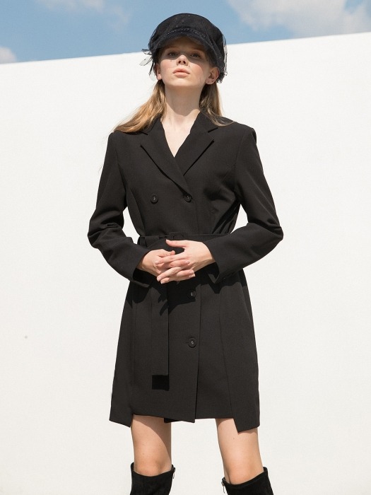 Double Jacket Belt Dress Black