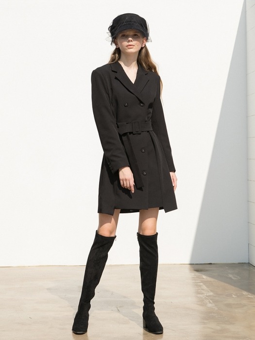 Double Jacket Belt Dress Black