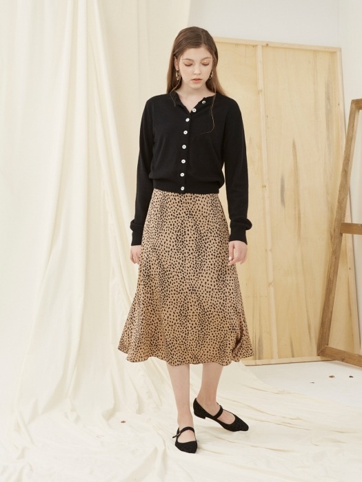 LEOPARD FLARE MIDI SKIRT_BEIGE