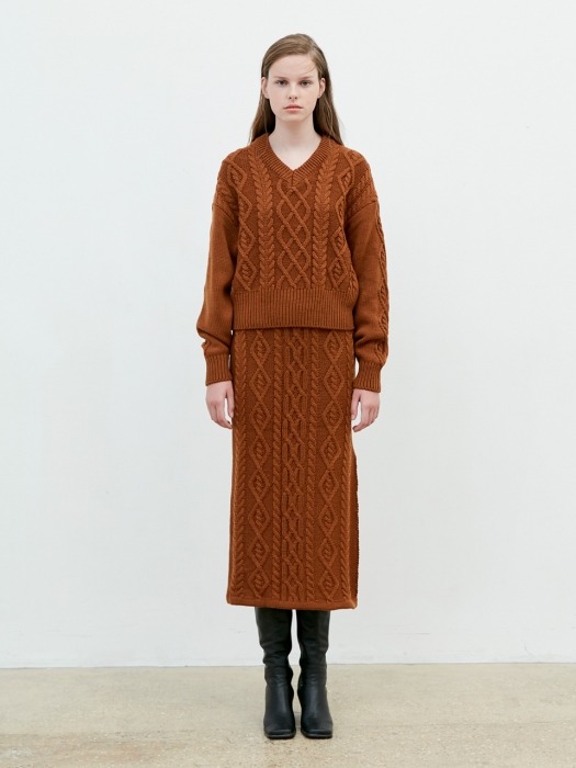 Knit Twisted Skirt [Brown]