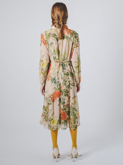로즈 프린트 루프버튼 드레스(NUDE)