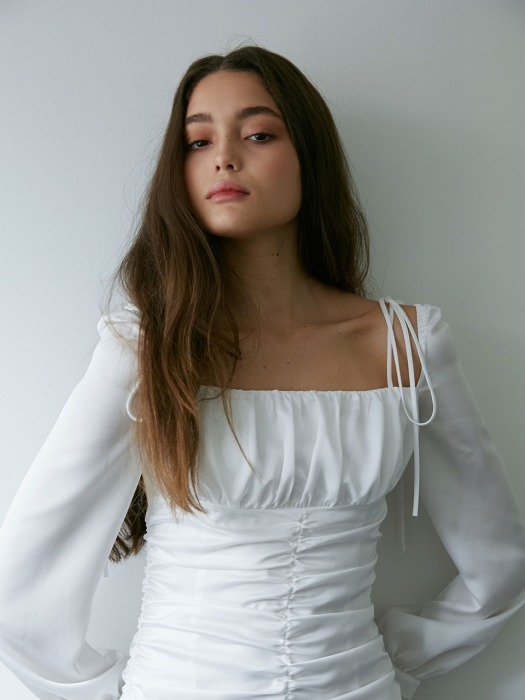 Bustier draped dress (White)