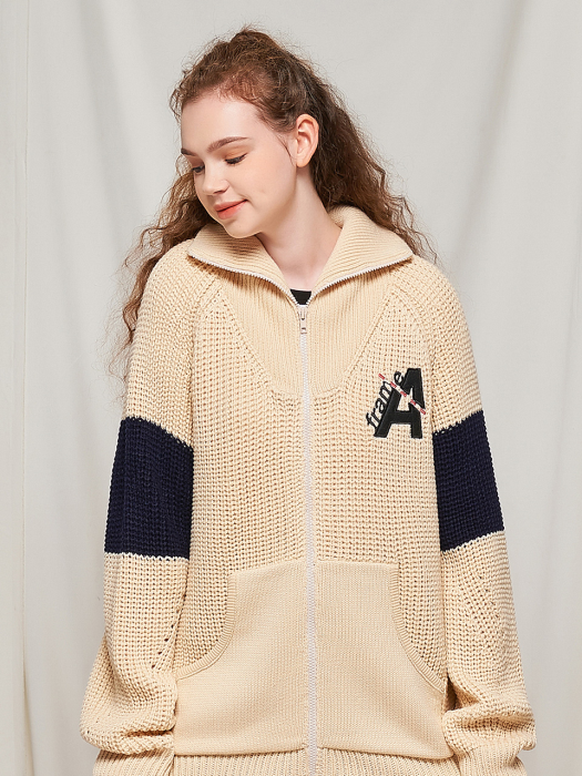 DOTTED LINE HEAVY KNIT ZIP-UP (IVORY)