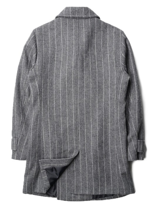 BANTS Tweed Wool Stripe Double Breasted Coat - Grey