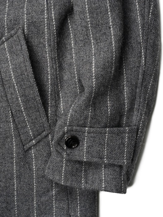 BANTS Tweed Wool Stripe Double Breasted Coat - Grey