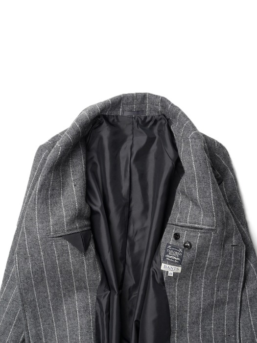 BANTS Tweed Wool Stripe Double Breasted Coat - Grey