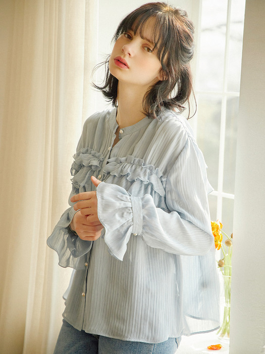 Wave Frill Blouse_River Sky