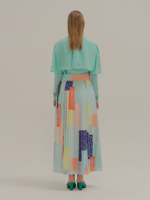Patterned Patchwork Printed Pleated Skirt