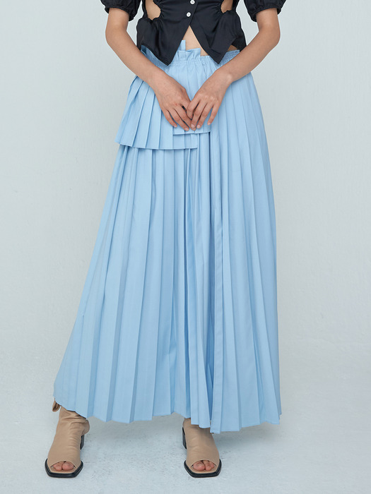 Long Pleats Skirt_Light Blue
