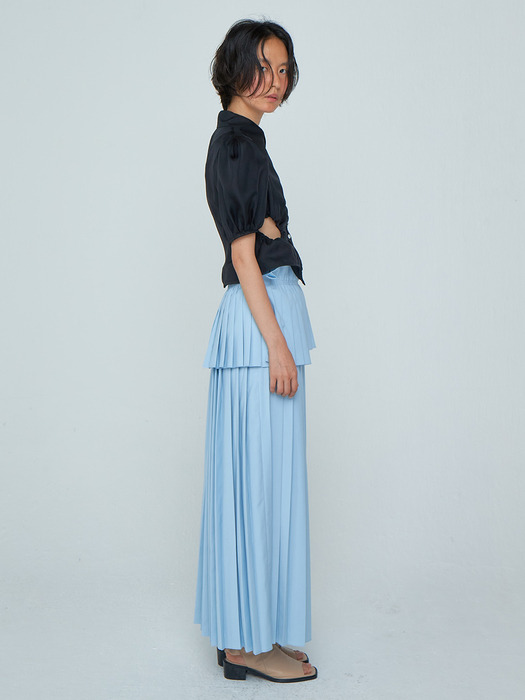 Long Pleats Skirt_Light Blue