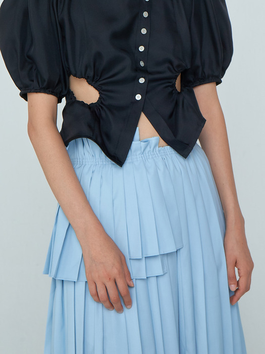 Long Pleats Skirt_Light Blue