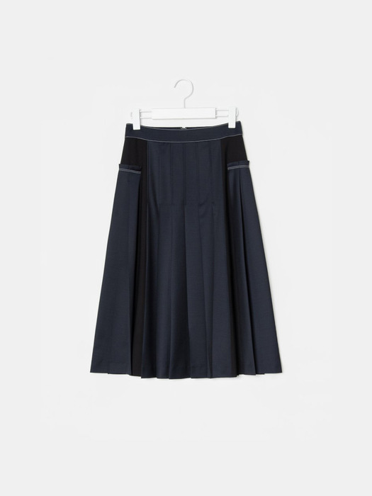Stitch Detail Pleats Skirt - Navy (KE0127M03R)
