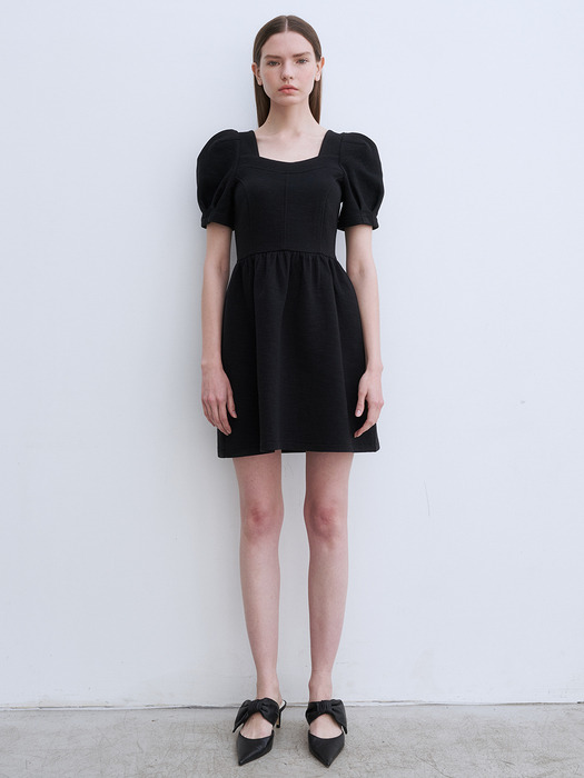 Elsie Puff Sleeve Minidress (Ink Black) 